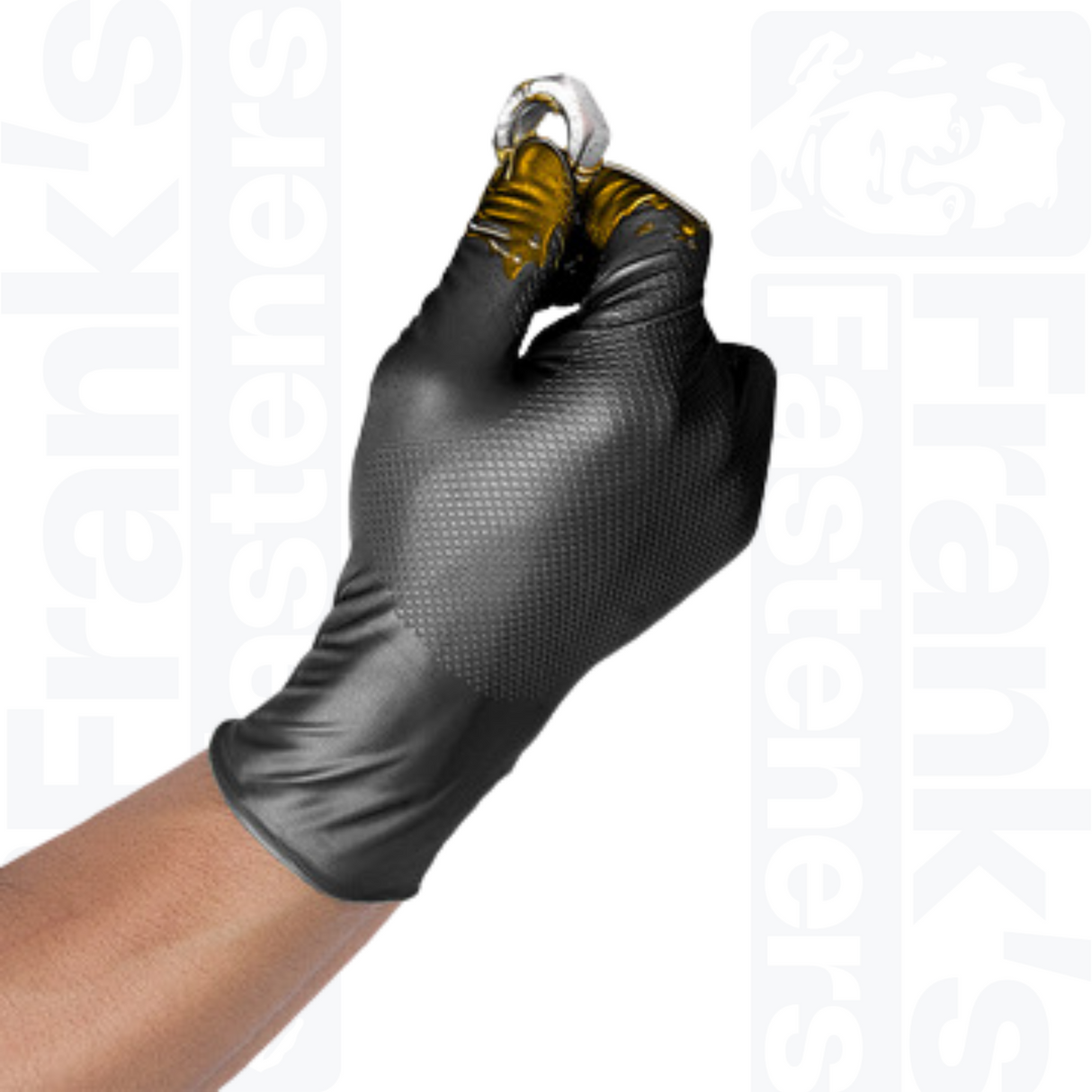 Size 10/Extra Large Grippaz Black Semi-Disposable Nitrile Fishscale Gloves (Pack of 50)