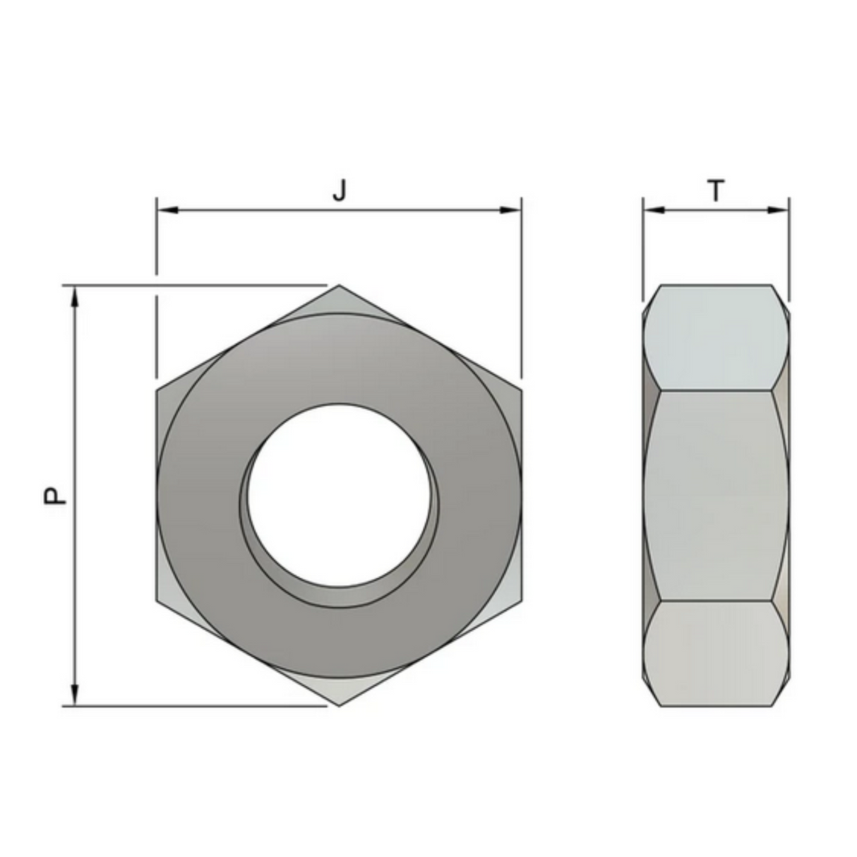 M6 Hexagon Nuts (DIN 934) - Zinc Plated Yellow Passivated (Pack of 100)