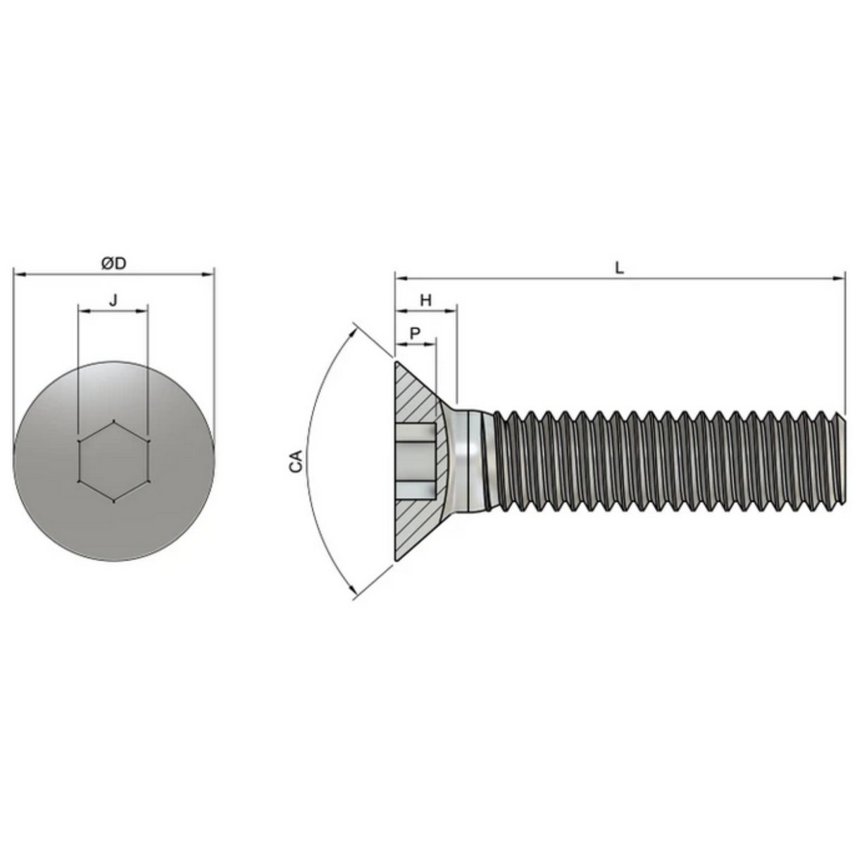 M8 x 25mm Socket Countersunk Screws (DIN 7991) - Black Stainless Steel (A2)