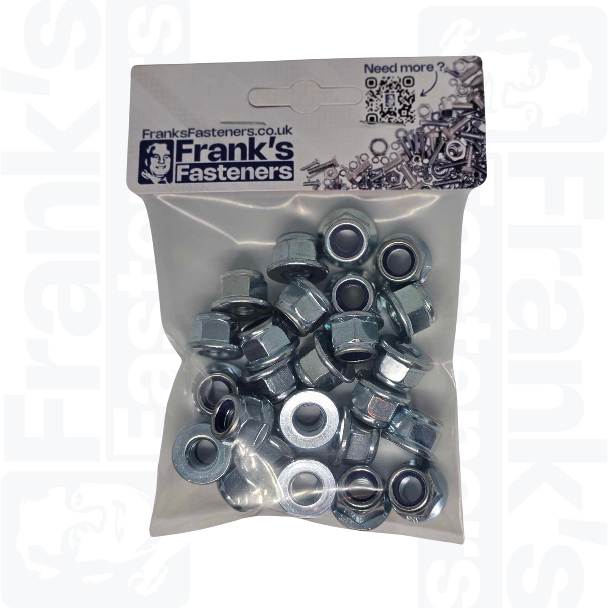 M10 Hexagon Flange Nylon Locking Nuts (DIN 6926) - Zinc Plated Steel (Pack of 25)