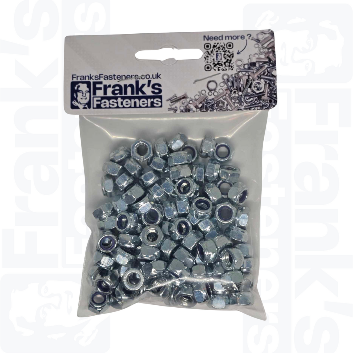 M6 Hexagon Nylon Locking Nuts (DIN 985) - Zinc Plated Steel (Pack of 100)