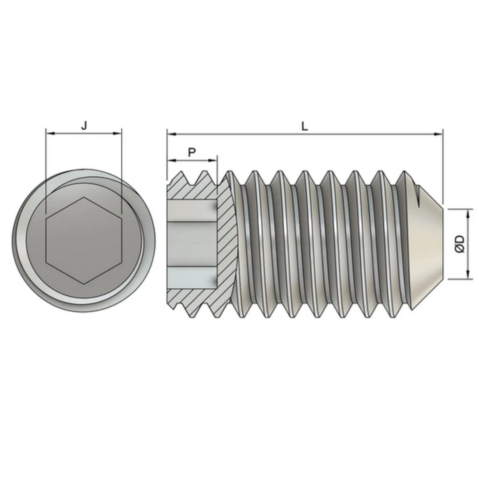 M6 Cup Point Set / Grub Screws (DIN 916) - Stainless Steel (A2)