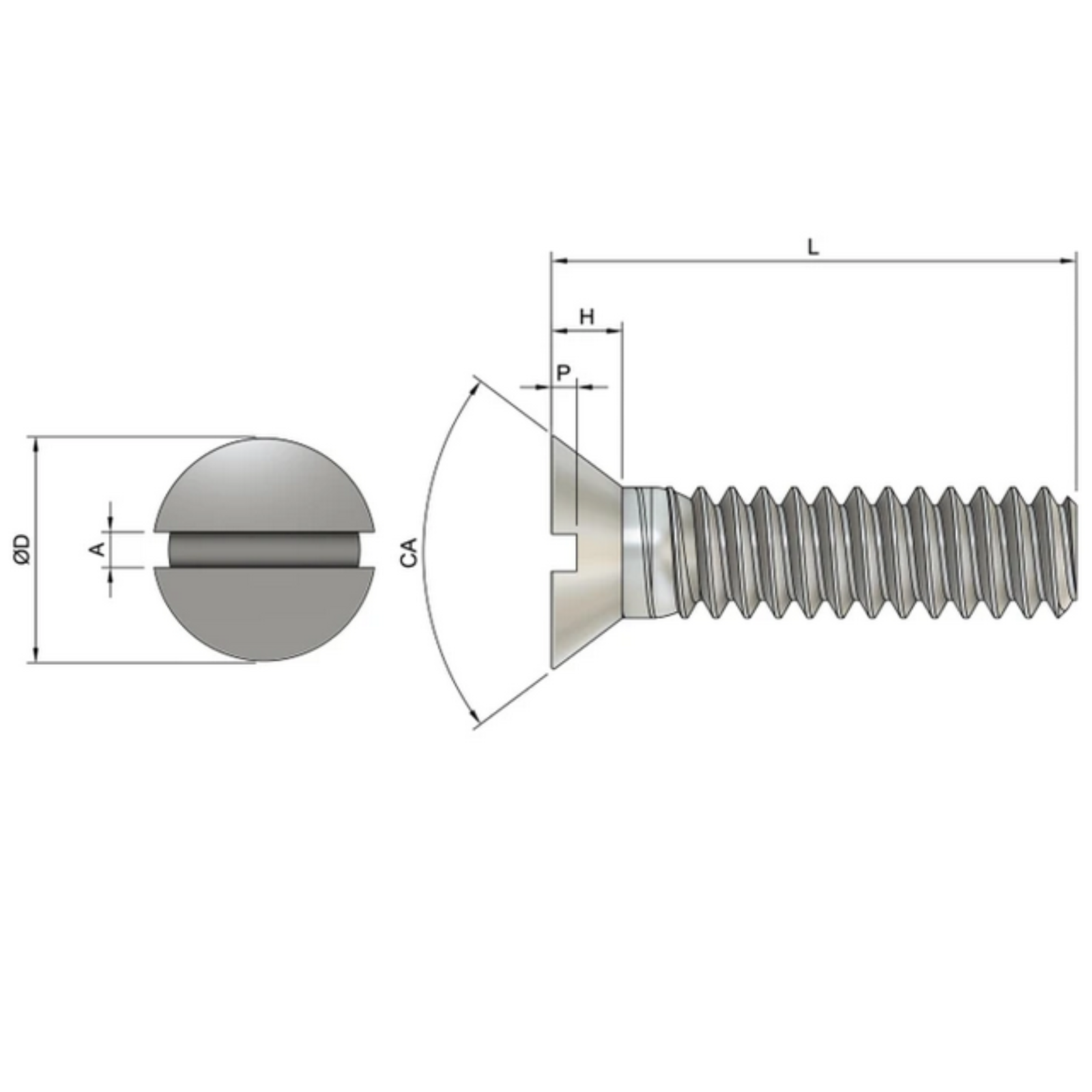 M2 Slotted Countersunk Screws (DIN 963) - Stainless Steel (A2)