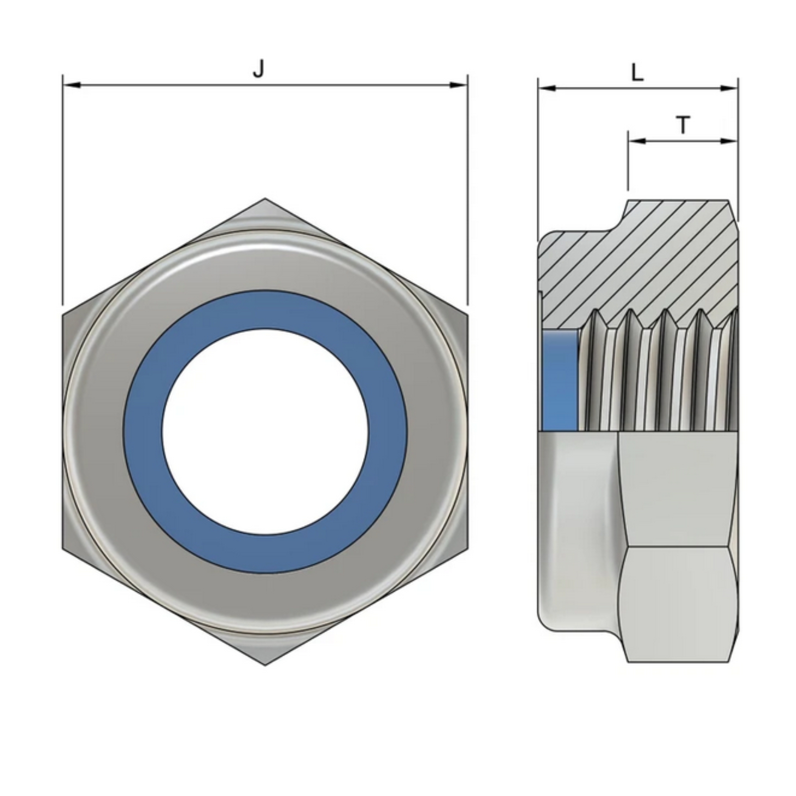 M6 Hexagon Nylon Locking Nuts (DIN 985) - Black Stainless Steel (A2)