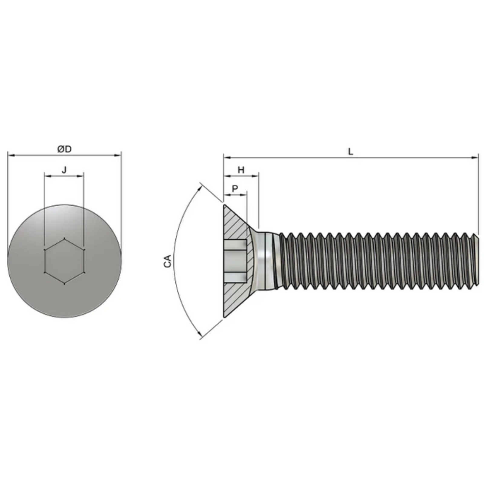 M6 Socket Countersunk Screws (DIN 7991) - Stainless Steel (A2)