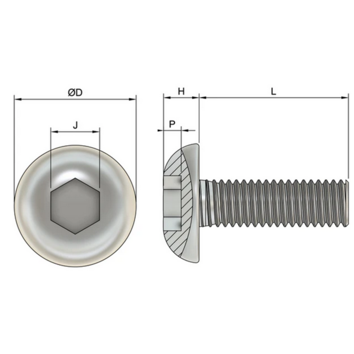 M6 Socket Button Screws (ISO 7380) - Black Stainless Steel (A2)