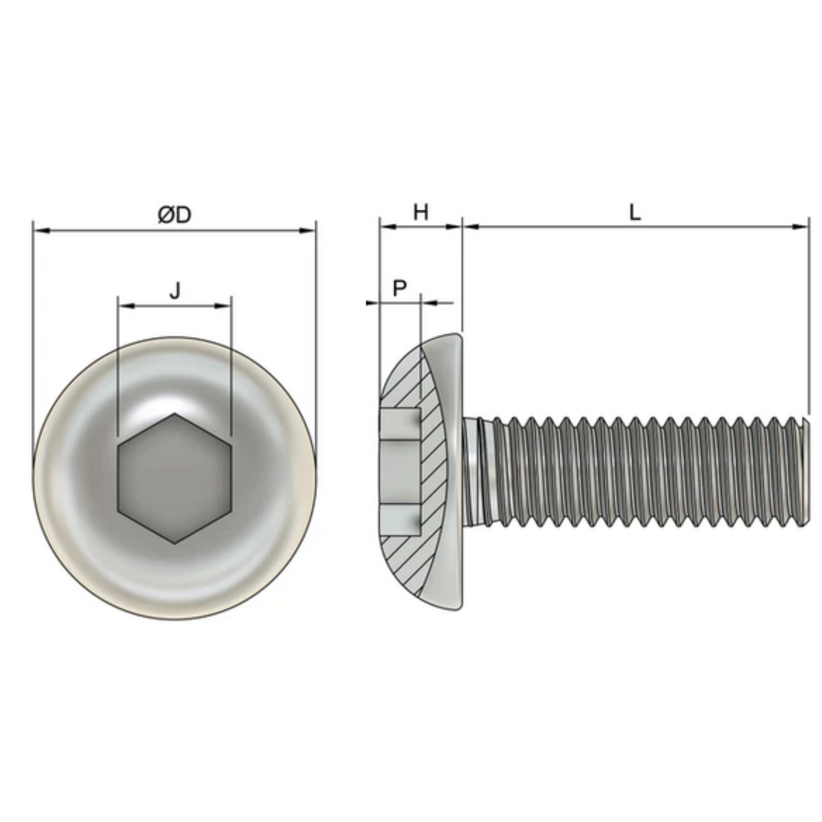 M4 Socket Button Screws (ISO 7380) - Self Colour High Tensile Steel (10.9)